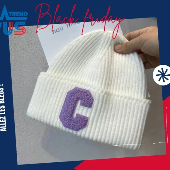 Winter unisex multi color C letter beanie cap - Picture 1 of 10